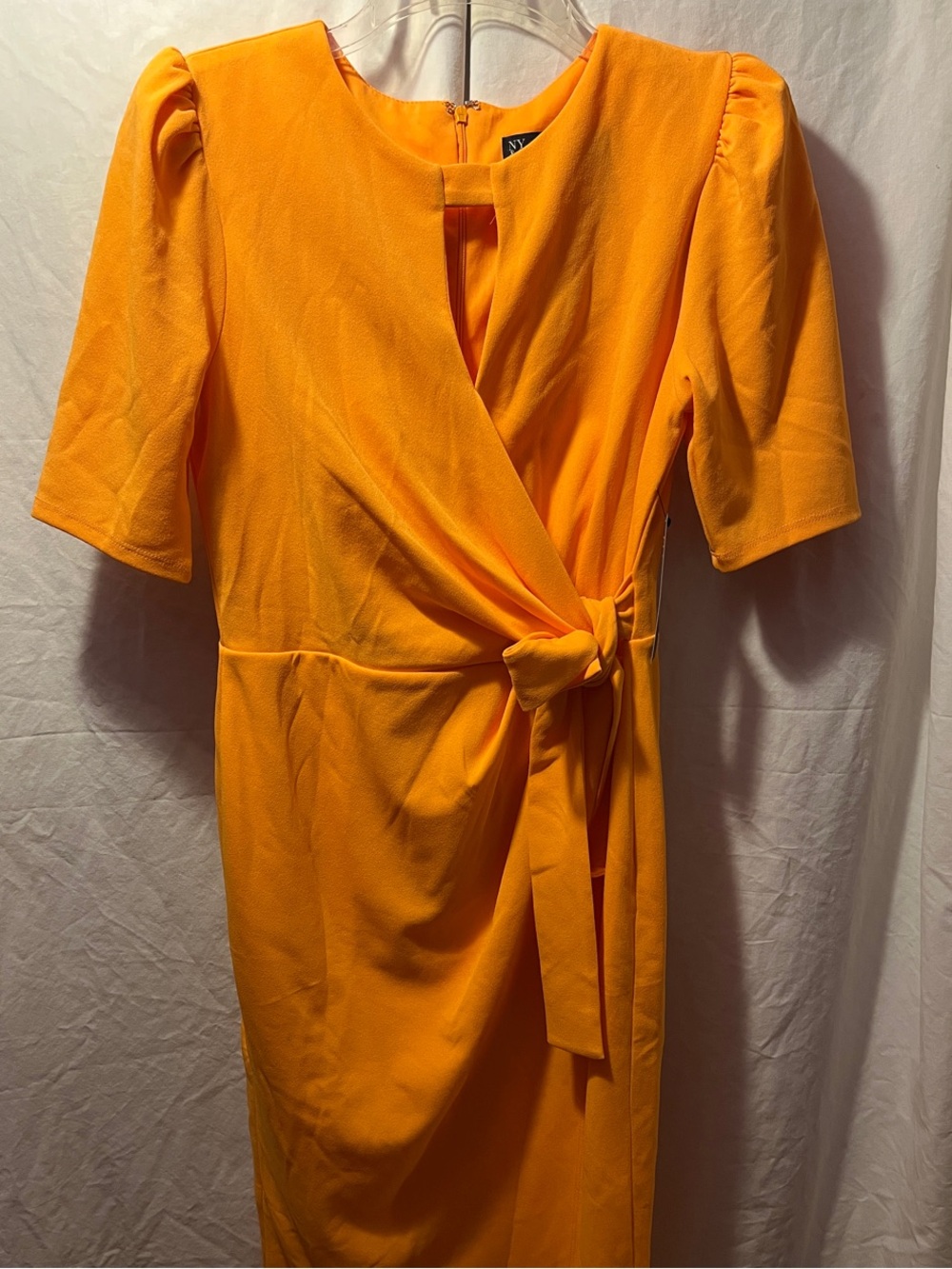 New York & Company Vibrant Orange Wrap Midi Dress